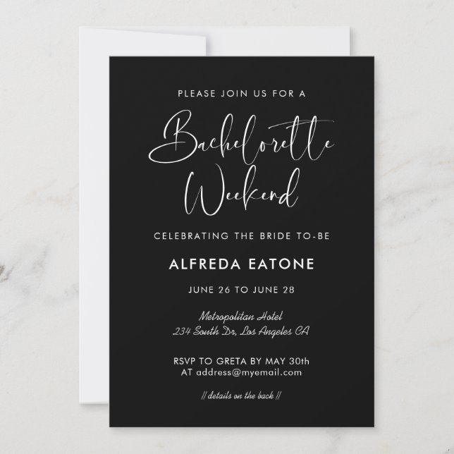 Invitation Fin de semaine élégante et moderne de bachelorette (Devant)