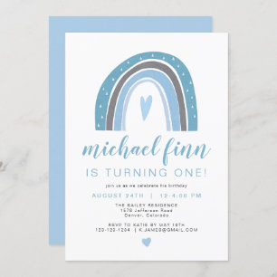 Invitation FINAL  Dusty Blue Boho Rainbow Heart Boy Anniversa