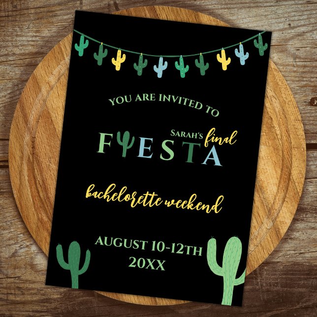 Invitation Final Fiesta Cactus Bachelorette Week-end Itinérai (final fiesta weekend itinerary bachelorette party invitation cactus green and yellow mexican themed)
