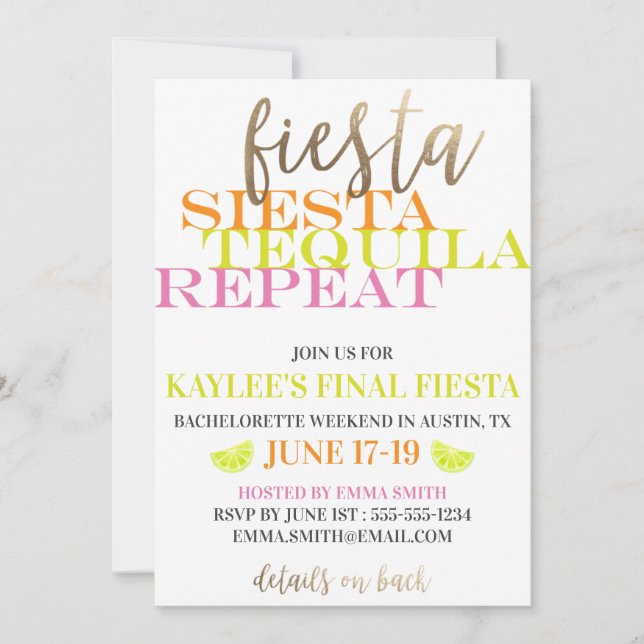 Invitation Finale Fiesta Bright and Modern Bachelorette Party (Devant)