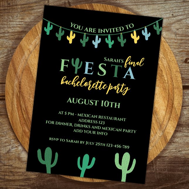 Invitation Finale Fiesta Cactus Vibrant Bachelorette Party (Final fiesta cactus mexican bachelorette party invitation vibrant green and yellow bach party)