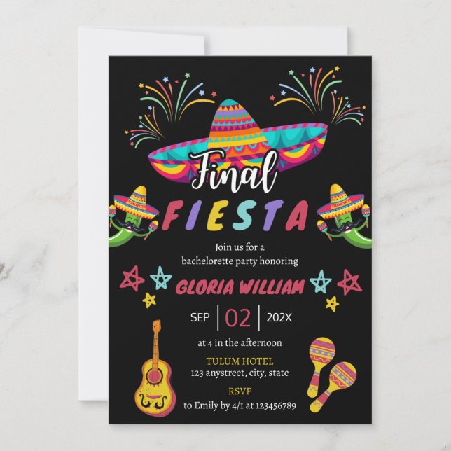 Invitation Finale Fiesta Mexicaine Vibrant Bachelorette Party (Devant)