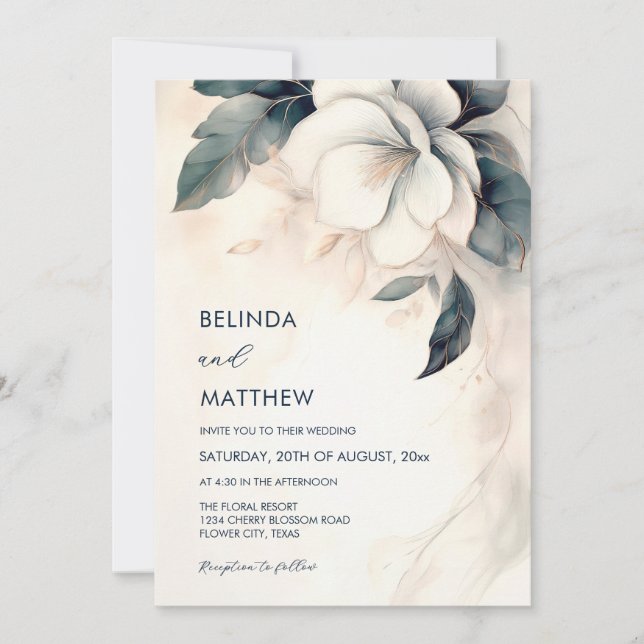 Invitation Fine Art 3D Flower Ivory Blue (Devant)