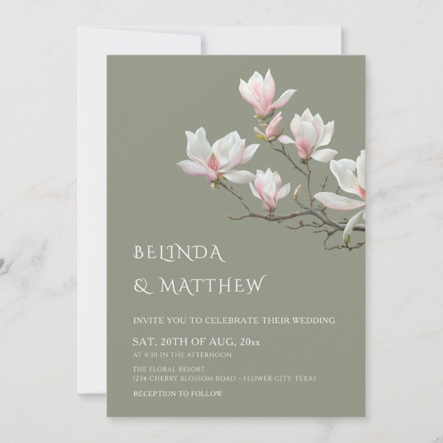 Invitation Fine Art Magnolia Casual Sage Green Wedding (Devant)