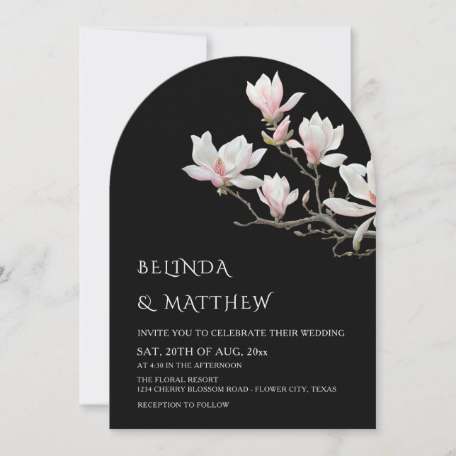 Invitation Fine Art Magnolia Casual Wedding Black (Devant)