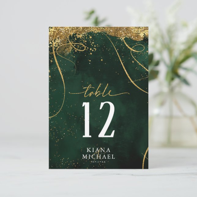 Invitation Fine Lines Gold Abstrait Mariage Emerald ID867 (Debout devant)