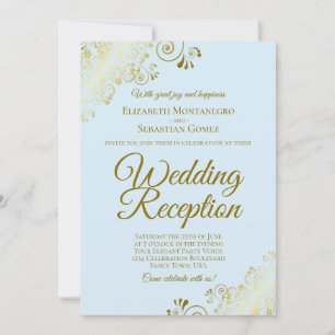 Invitation Fines dorées et élégante réception de mariage bleu