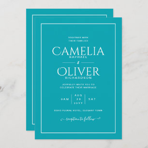Invitation Finest Turquoise Peacock Blue MONOCHROME Mariage