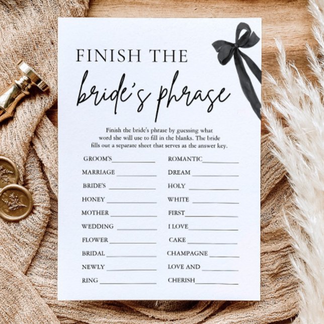 Invitation Finir la phrase de la mariée Jeu de Baby Shower de (Bow Finish the Bride's Phrase Bridal Shower Game)