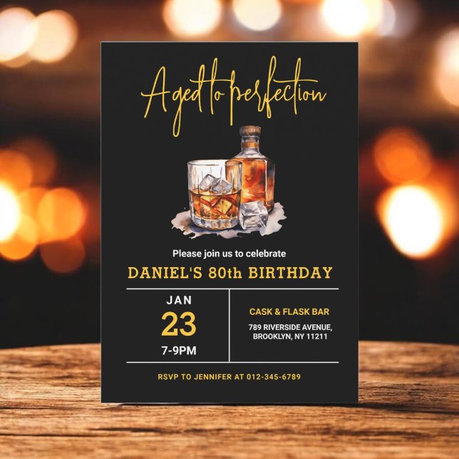 Invitation Finition Parfaite Hommes 80 ans Whisky Anniversair (Créateur téléchargé)