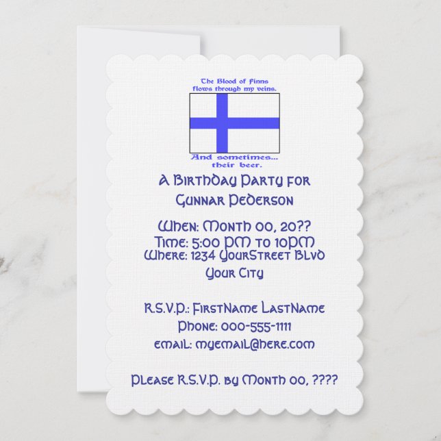 Invitation Finnish Blood Beer Fête d'anniversaire  (Devant)