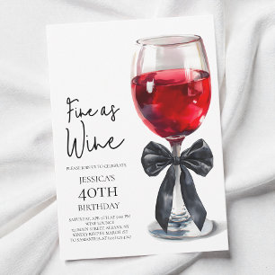 Invitation Fins comme du vin Élégant Nœud Noir 40e Fête d'ann