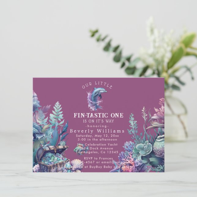 Invitation Fintastic One moderne Rustic Watercolor Baby showe (Debout devant)