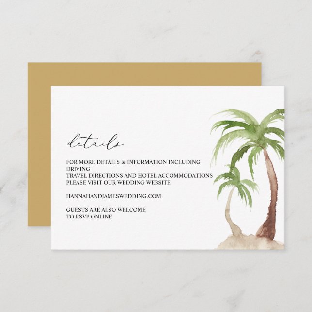 Invitation FIONA - Aquarelle Palm Tree Détails Boîtier (Devant / Derrière)