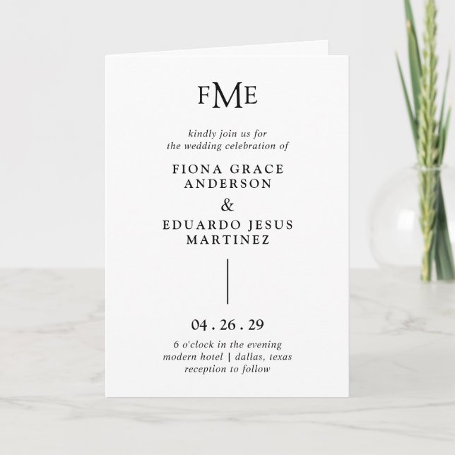 Invitation Fiona Noir et Blanc Monogramme Moderne Mariage Gra (Devant)