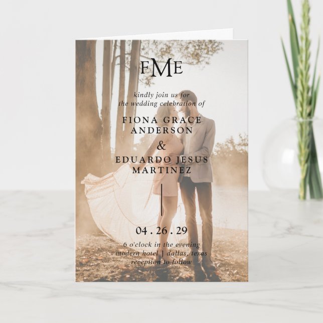 Invitation Fiona Photo Gras Monogramme Mariage Moderne (Devant)