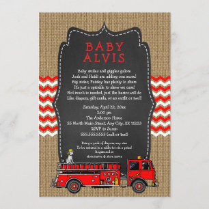 Invitation Fire Truck Baby Sprinking AVEC NOM garçon baby sho