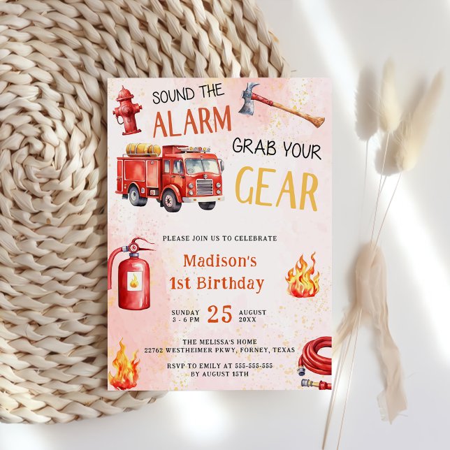Invitation Fire Truck Fire Engine 1ère fête d'anniversaire (Créateur téléchargé)