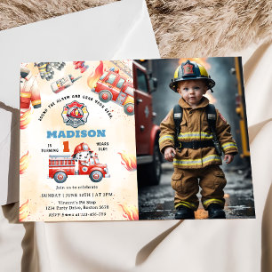 Invitation Fire Truck Fire Engine 1ère fête d'anniversaire Ph