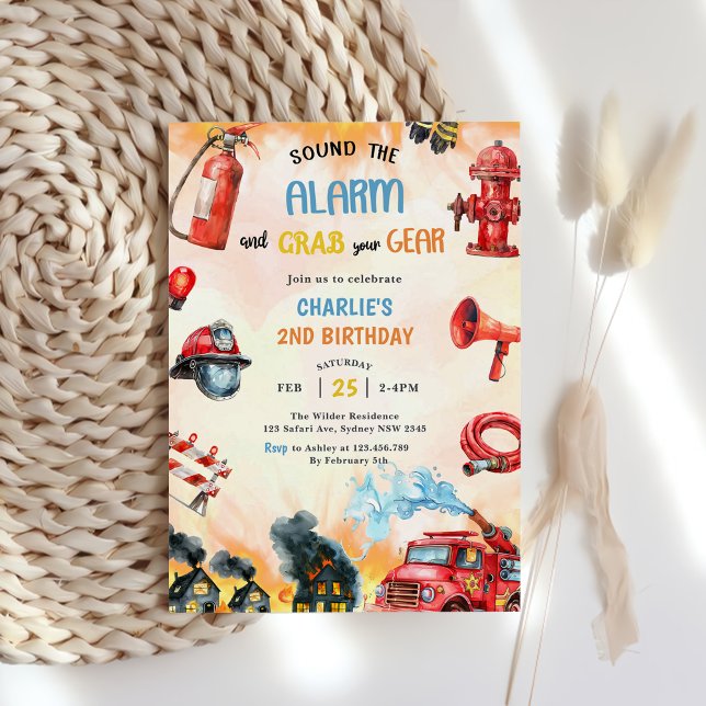 Invitation Fire Truck Firefighter 2e fête d'anniversaire (Créateur téléchargé)