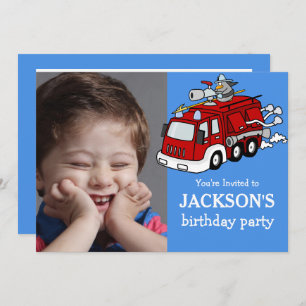Invitation Fire Truck Photo Custom Anniversaire Invitation, G