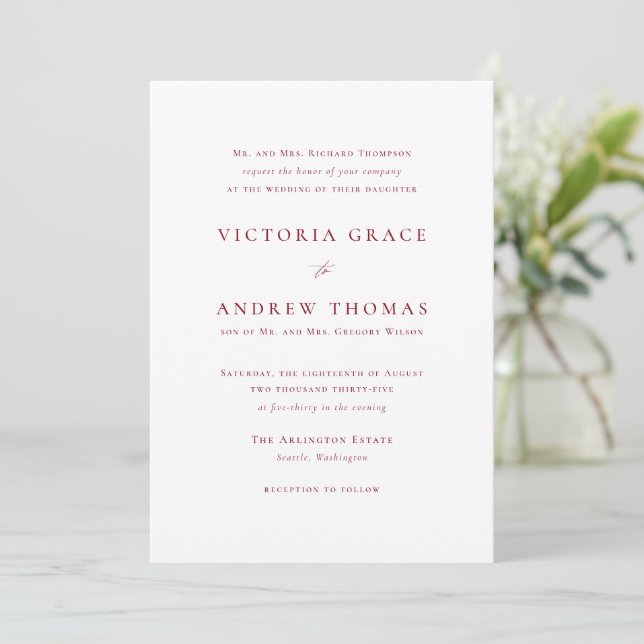 Invitation Firebrick Rouge Typographie simple Mariage officie (Debout devant)