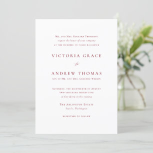 Invitation Firebrick Rouge Typographie simple Mariage officie