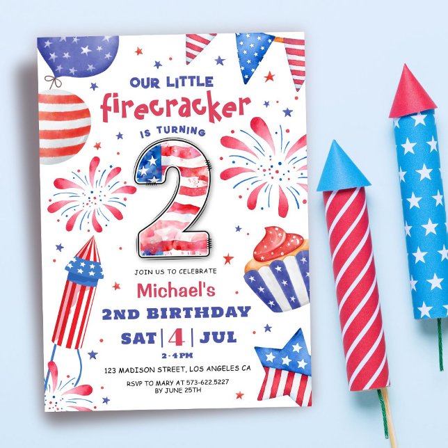 Invitation Firecracker 4 Juillet 2 Anniversaire Patriotique C (Créateur téléchargé)