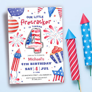 Invitation Firecracker 4 juillet 4 anniversaire Patriotic Cut