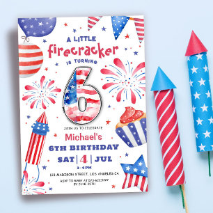 Invitation Firecracker 4 Juillet 6 Anniversaire Patriotic Cut