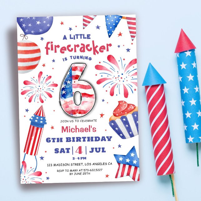 Invitation Firecracker 4 Juillet 6 Anniversaire Patriotic Cut (Créateur téléchargé)