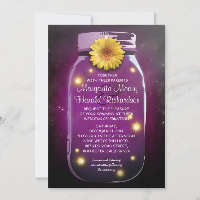 Invitation Fireflies et Mariage Whimsical Mason violet (Devant)