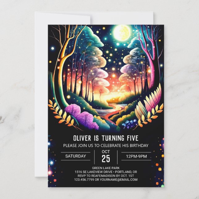 Invitation Fireflies flamboyantes Aventure Anniversaire (Devant)