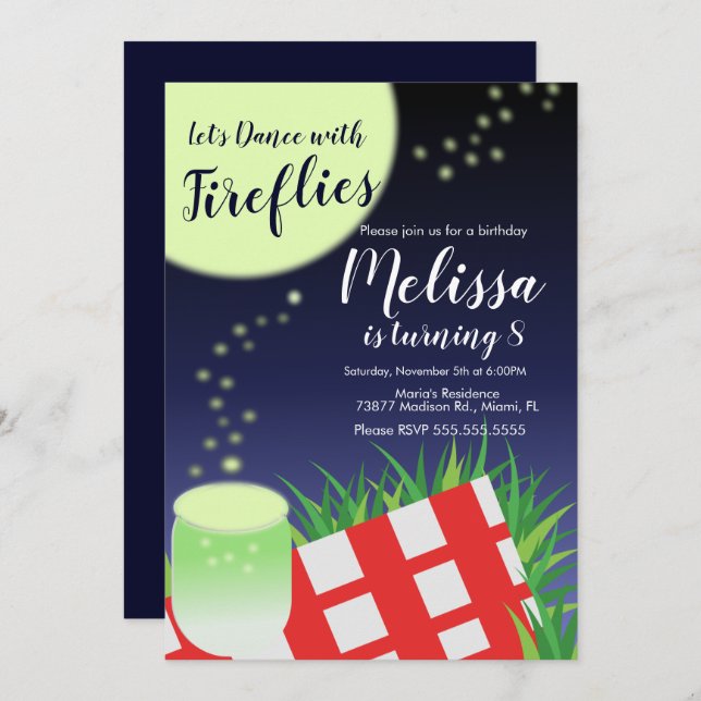 Invitation Fireflies Lumineuses clignotantes Camping extérieu (Devant / Derrière)