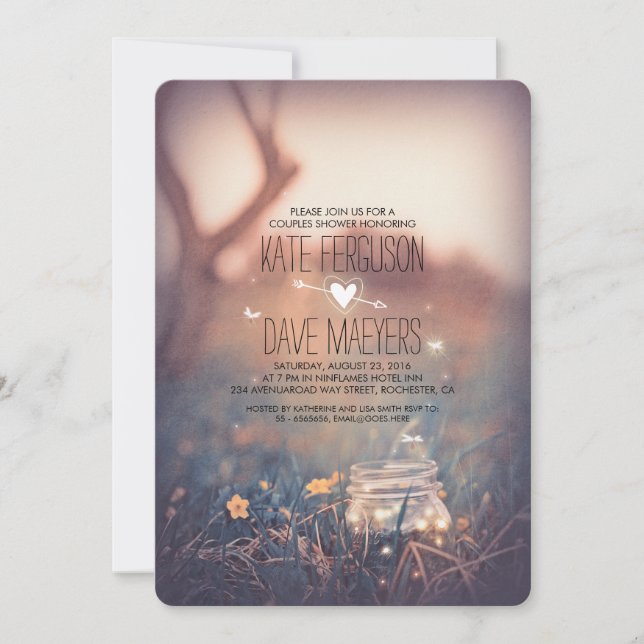 Invitation Fireflies Mason Jar Rustic Garden Couples Douche (Devant)