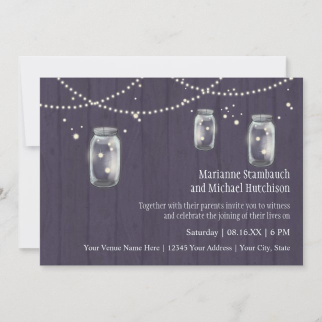 Invitation Firefly Mason Jar Rustic Country Mariages de nuit (Devant)