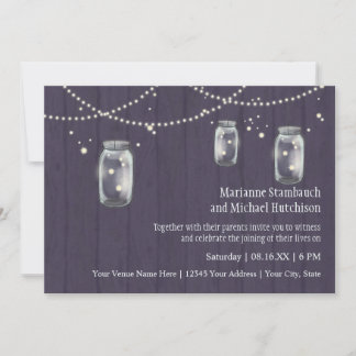 Invitation Firefly Mason Jar Rustic Country Mariages de nuit