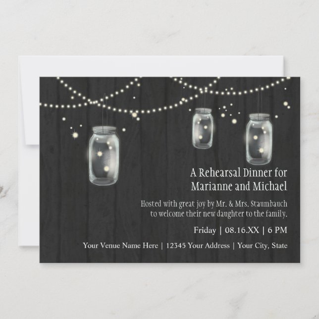 Invitation Firefly Mason Jar Rustic Country Mariages de nuit (Devant)