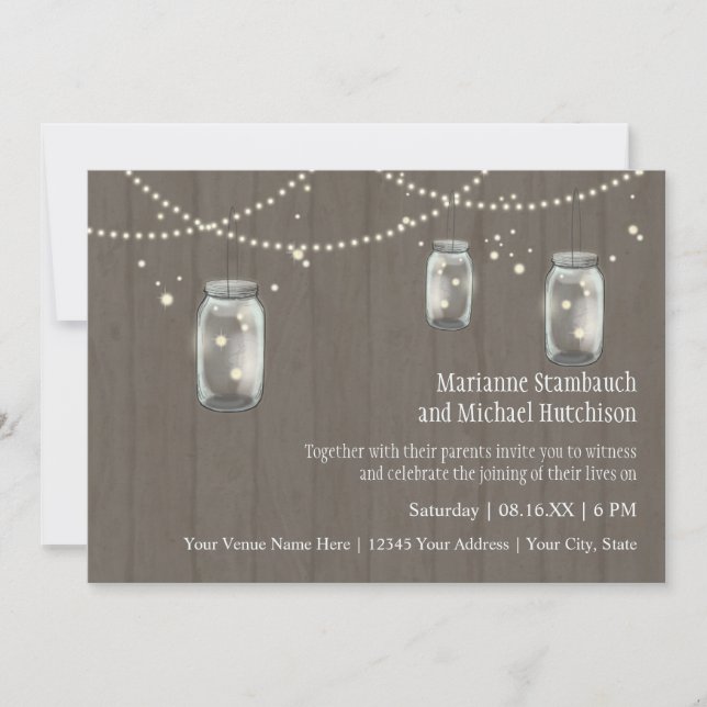 Invitation Firefly Mason Jar Rustic Country Mariages de nuit (Devant)