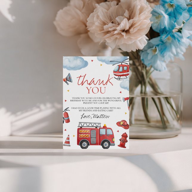 Invitation Firetruck Birthday Thank You Card (Créateur téléchargé)