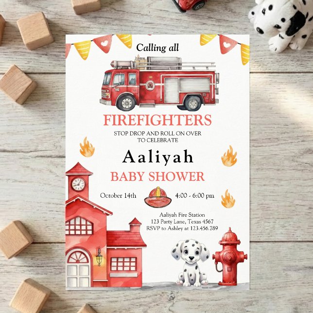 Invitation firetruck party firefighter vehicle baby shower (Créateur téléchargé)