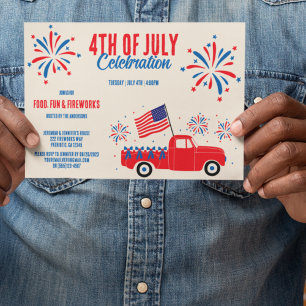 Invitation Fireworks vintage 4 juillet rouge blanc
