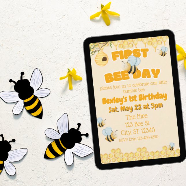 Invitation First Bee Day, Bumble Bee 1st Birthday (Créateur téléchargé)