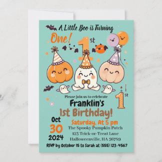 Invitation First Birthday Halloween Pumpkin Ghost Party