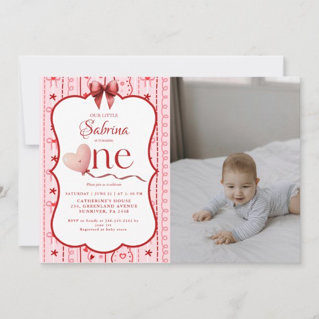 Invitation First Birthday valentine baby birthday party (Devant)