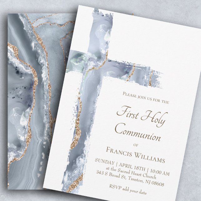 Invitation First Holy Communion blue agate Holy Cross (Créateur téléchargé)