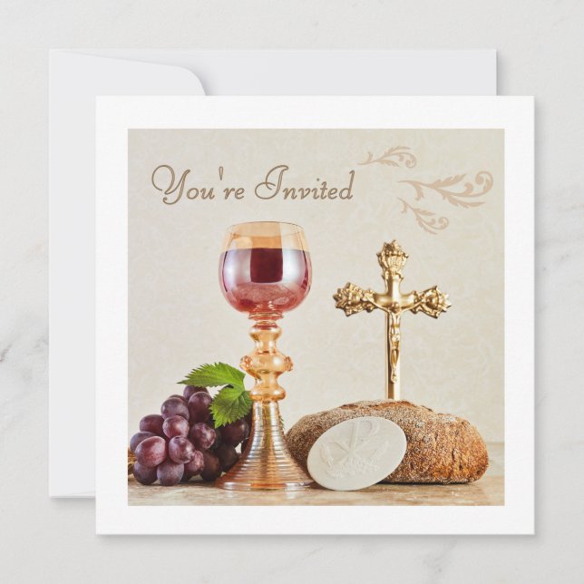 Invitation First Holy Communion | Elegant Eucharist Chalice  (Devant)