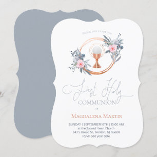 Invitation First Holy Communion girl décoration florale Invit