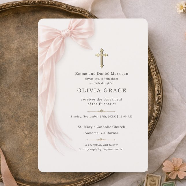 Invitation First Holy Communion Pink Bow Girl  (Créateur téléchargé)