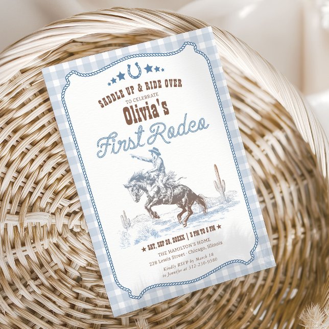 Invitation First Rodeo 1st Birthday Blue Western (Créateur téléchargé)